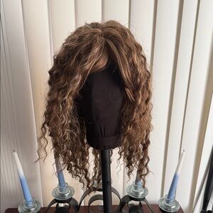 Curly Brown hair with blonde streaks Wig for Women